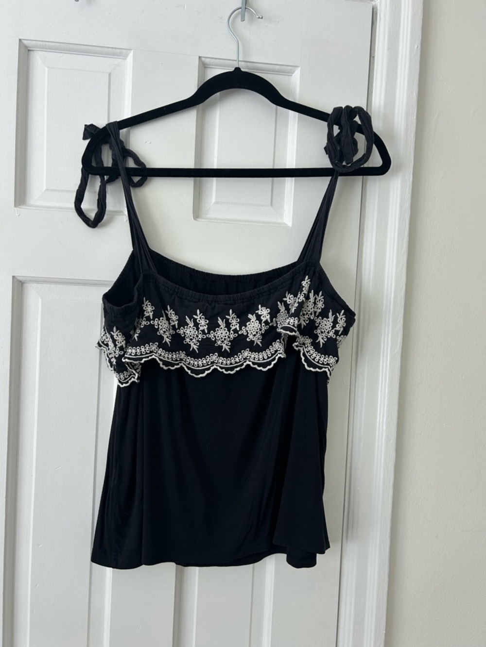 Anthropologie Black Camisole with White Floral Embroidery